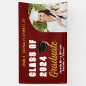 Maroon Gold Afstuderen Foto Afstudeerfeest Spandoek (Verticaal)