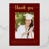 Maroon & Gold Afstuderen Foto Dank je kaart (Voorkant)