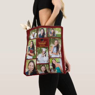 Maroon Gold Afstuderen Fotocollage Afstuderen Gift Draagtas