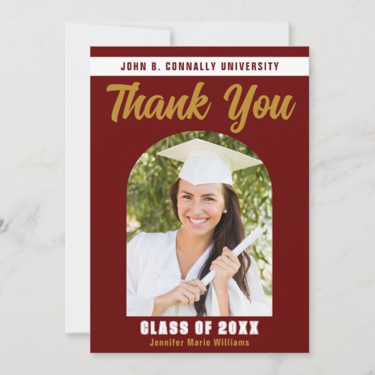 Maroon Gold Afstuderen Photo Arch 2025 Afstuderen Bedankkaart (Voorkant)