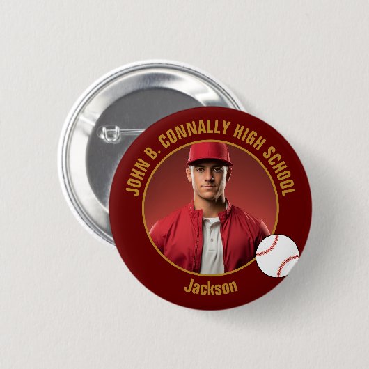 Maroon Gold Baseball Player Photo High School Ronde Button 5,7 Cm (Voorkant /achterkant)