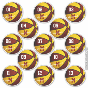 maroon gold basketbal op maat 13 spelersnamen sticker