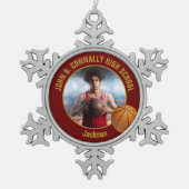 Maroon Gold Basketball Player Photo Tin Sneeuwvlok Ornament (Voorkant)