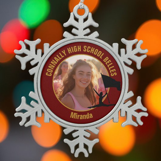 Maroon Gold Color Guard Photo High School Dancer Tin Sneeuwvlok Ornament