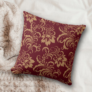 Maroon Gold Floral Swirl Kussen