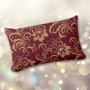 Maroon Gold Floral Swirl Kussen