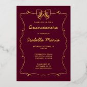 Maroon Gold Foil Quinceañera Invitation main tirée (Recto)