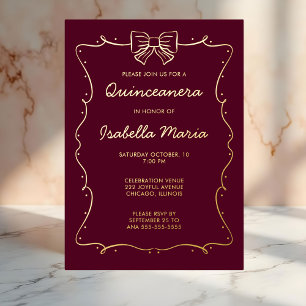 Maroon Gold Foil Quinceañera Invitation main tirée