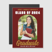 Maroon Gold Graduation Classe photo de 2024 Magnet (Devant / Derrière)