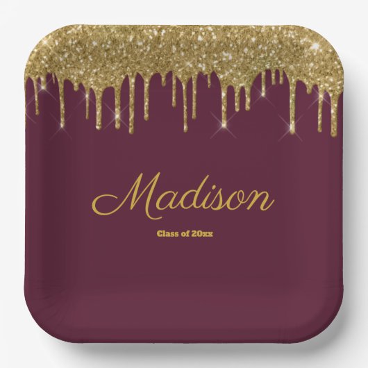 Maroon & Gold Graduation Party Afstudeerder Klasse Papieren Bordje (Voorkant)