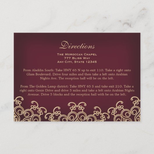 Maroon Gold Marokkaanse Routebeschrijving Accommod Informatiekaartje (Voorkant)