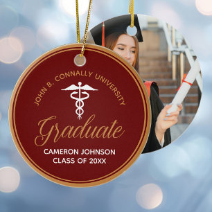 Maroon Gold Medische School Afstuderen Foto Keramisch Ornament