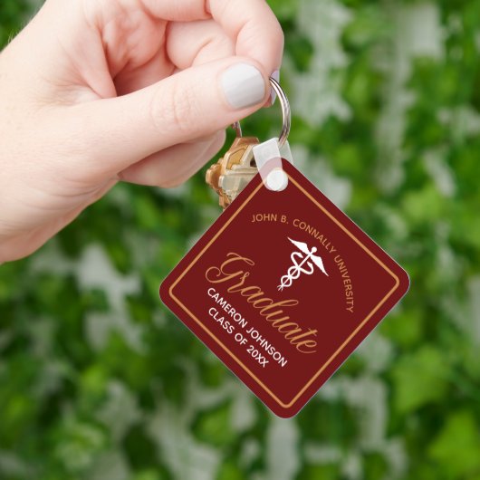 Maroon Gold Medische School Afstuderen Keepsake Sleutelhanger (Hand)