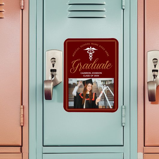 Maroon Gold Medische School Foto Afstuderen Magneet