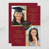 Maroon & Gold Photo Afstuderen Uitnodiging (Voorkant / Achterkant)