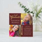 Maroon Gold Photo Faire-part de graduation | Parti (Debout devant)