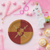 Maroon & Gold Royal Knight Griffin Shield Feest Papieren Bordje (Feest)