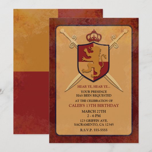 Maroon & Gold Royal Knight Griffin Shield Party Kaart (Voorkant / Achterkant)