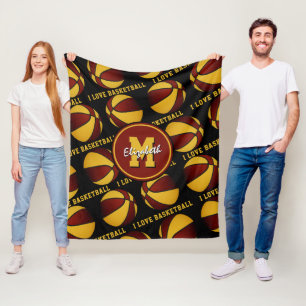 Maroon Gold sportteam kleuren Ik hou van basketbal Fleece Deken