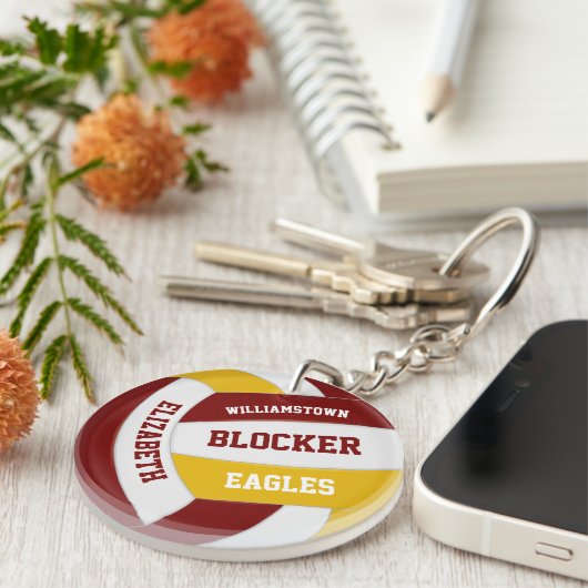 maroon gold team kleuren gepersonaliseerd volleyba sleutelhanger (Voorkant Rechts)