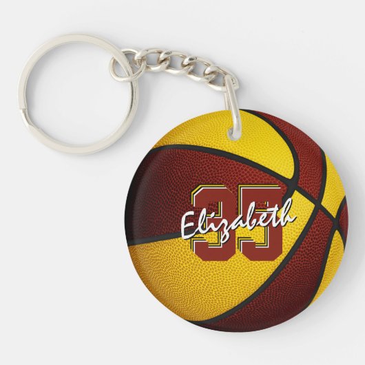 Maroon Gold Team Kleurt Jongens Basketbal Sleutelhanger (Voorkant)