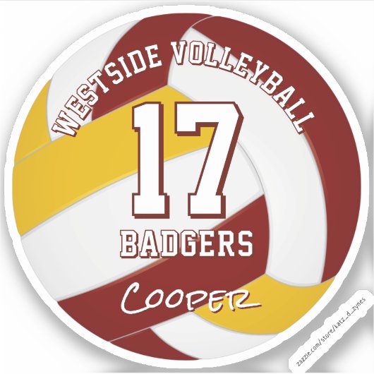 Maroon Gold volleybal team kleuren kinder teamnaam Sticker (Voorkant)