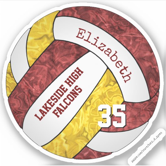maroon gold volleyball w school mascot name sticker (Voorkant)