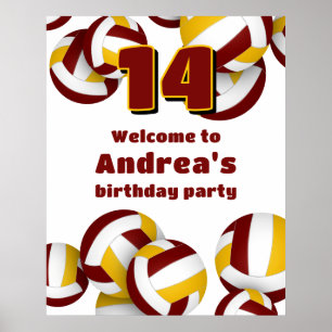 Maroon Gold Volleyballs Verjaardagsfeest Welkom Poster