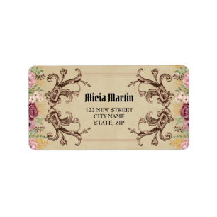  Maroon Goud Flora Perkamentadreslabel Etiket