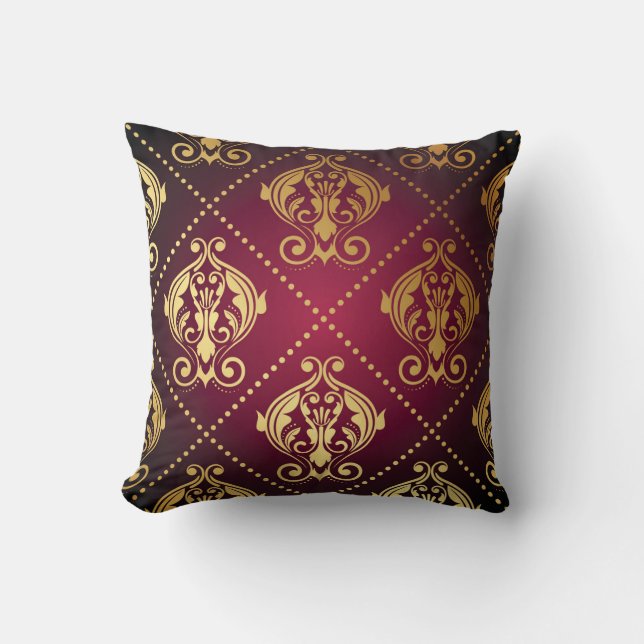 Maroon Goud Ornament  behang Kussen (Voorkant)