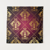 Maroon Goud Ornament behang