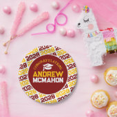 Maroon, Goud & Wit Afstuderen Gepersonaliseerd Papieren Bordje (Feest)