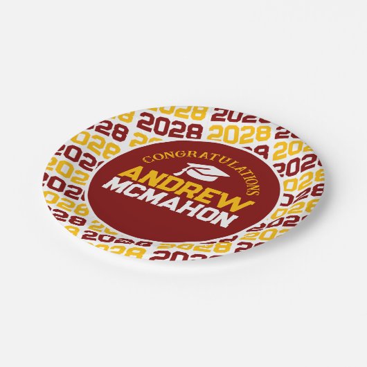 Maroon, Goud & Wit Afstuderen Gepersonaliseerd Papieren Bordje (Gekanteld)