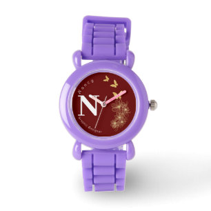 Maroon goudbloemvlinder minimalistische kinderen horloge
