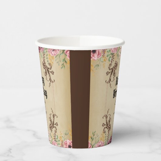 Maroon Gouden Bloemperkament Verjaardag Papieren Bekers (Links)