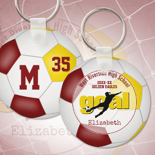 maroon gouden meisjes voetbalteam geestessport sleutelhanger