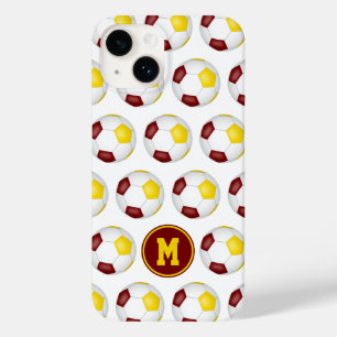 Maroon gouden voetballen patroon monogram Case-Mate iPhone 14 hoesje