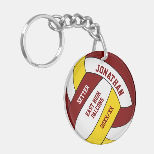 maroon goudteam kleuren aangepaste volleybal jonge sleutelhanger (Voorkant Links)
