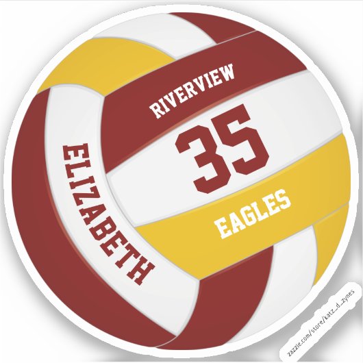 maroon goudteam kleuren meisjes volleybal sticker (Voorkant)