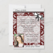 Maroon & Gray Damask Foto Afstuderen Uitnodiging (Voorkant)