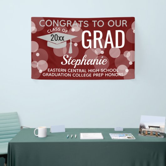 Maroon Gray Modern Bubble Afstudeerder Afstuderen Spandoek (Beurs)