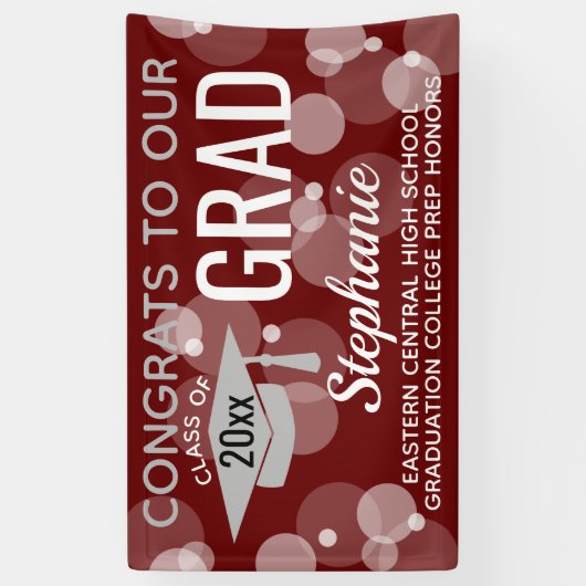 Maroon Gray Modern Bubble Afstudeerder Afstuderen Spandoek (Verticaal)