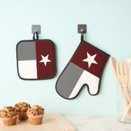 Maroon & Gray Texas Staatsvlag Ovenwant & Pannenlap Set