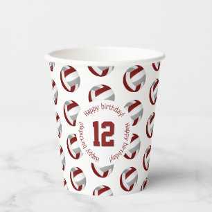 maroon gray volleyball verjaardagsfeestbekertjes papieren bekers