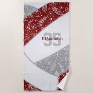 Maroon Grey Boho Bloemen Paisley Patroon Volleybal Strandlaken