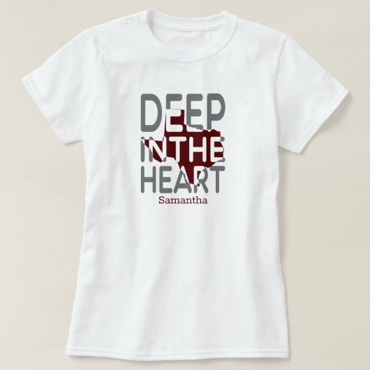 Maroon & Grey TX State Cutout Deep in hart T-shirt (Design voorkant)