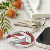 Maroon grijs girly sport aangepaste volleybal sleutelhanger (Voorkant Rechts)