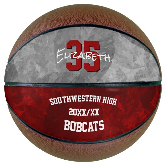 Maroon grijs team kleuren meisjes herdenking basketbal (Voorkant)