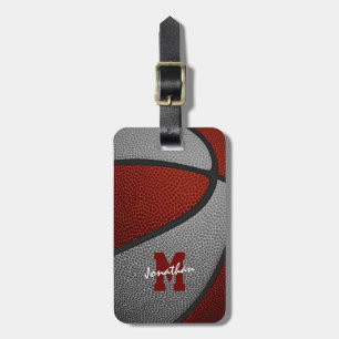 maroon grijs team kleuren monogrammen basketbal bagagelabel