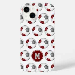 Maroon grijs voetballen patroon monogram Case-Mate iPhone 14 hoesje